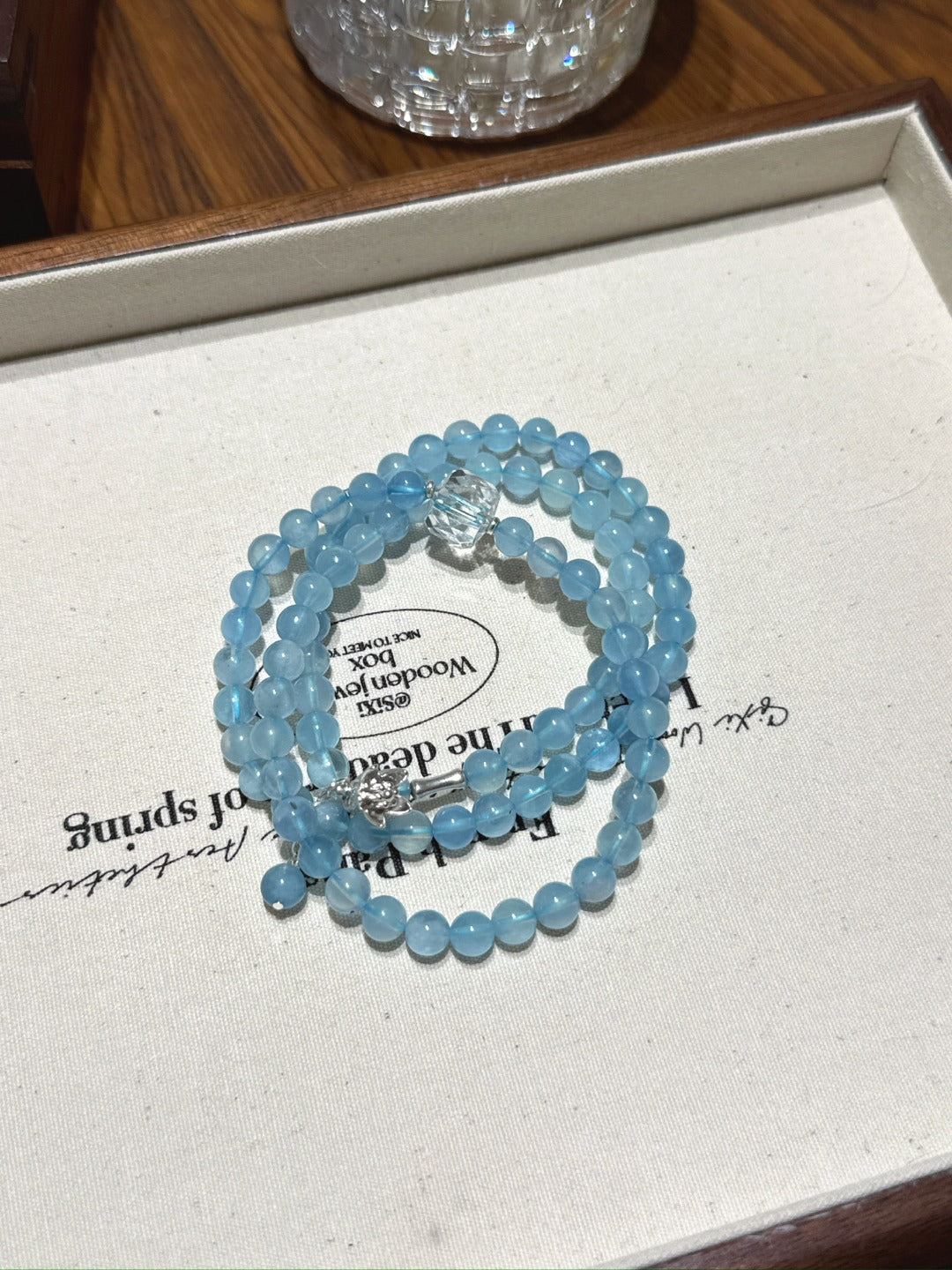 Aquamarine Multi-Wrap with Clear Quartz Cube · Ice Sea