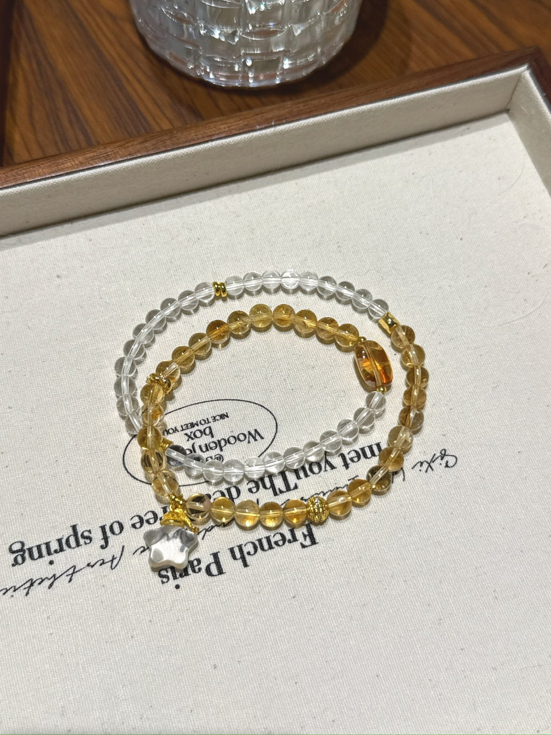 Citrine Quartz & Clear Quartz Multi-Wrap with Star – natural crystal bracelet by JINGLUNA