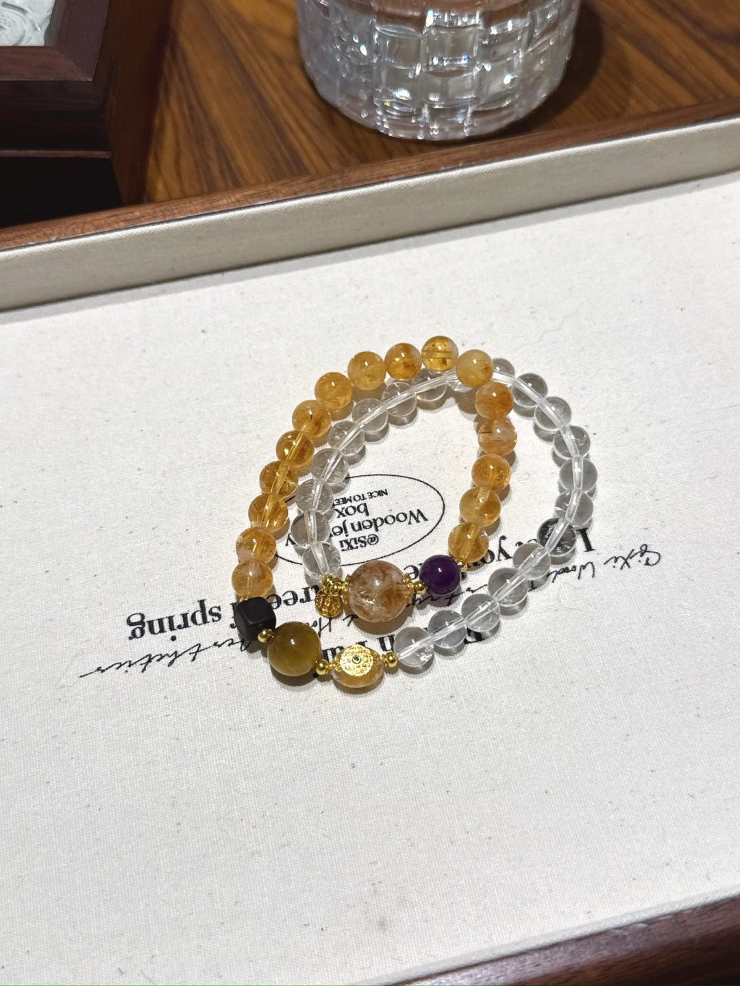 Citrine Quartz & Clear Quartz Double Wrap – natural crystal bracelet by JINGLUNA