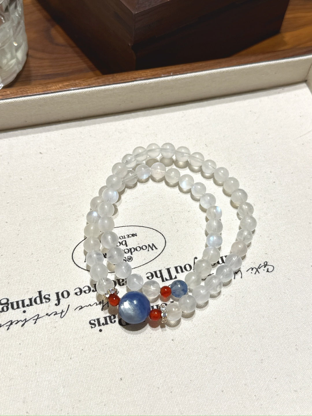 Blue Moonstone, Kyanite & Red Agate Double Wrap – natural crystal bracelet by JINGLUNA