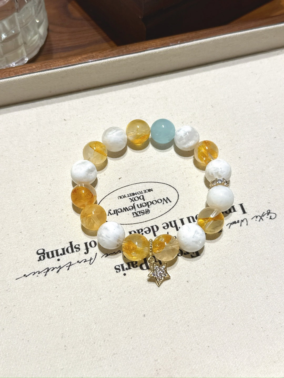Aquamarine, Golden Hematoid & Snowflake Phantom Bracelet – natural crystal bracelet by JINGLUNA