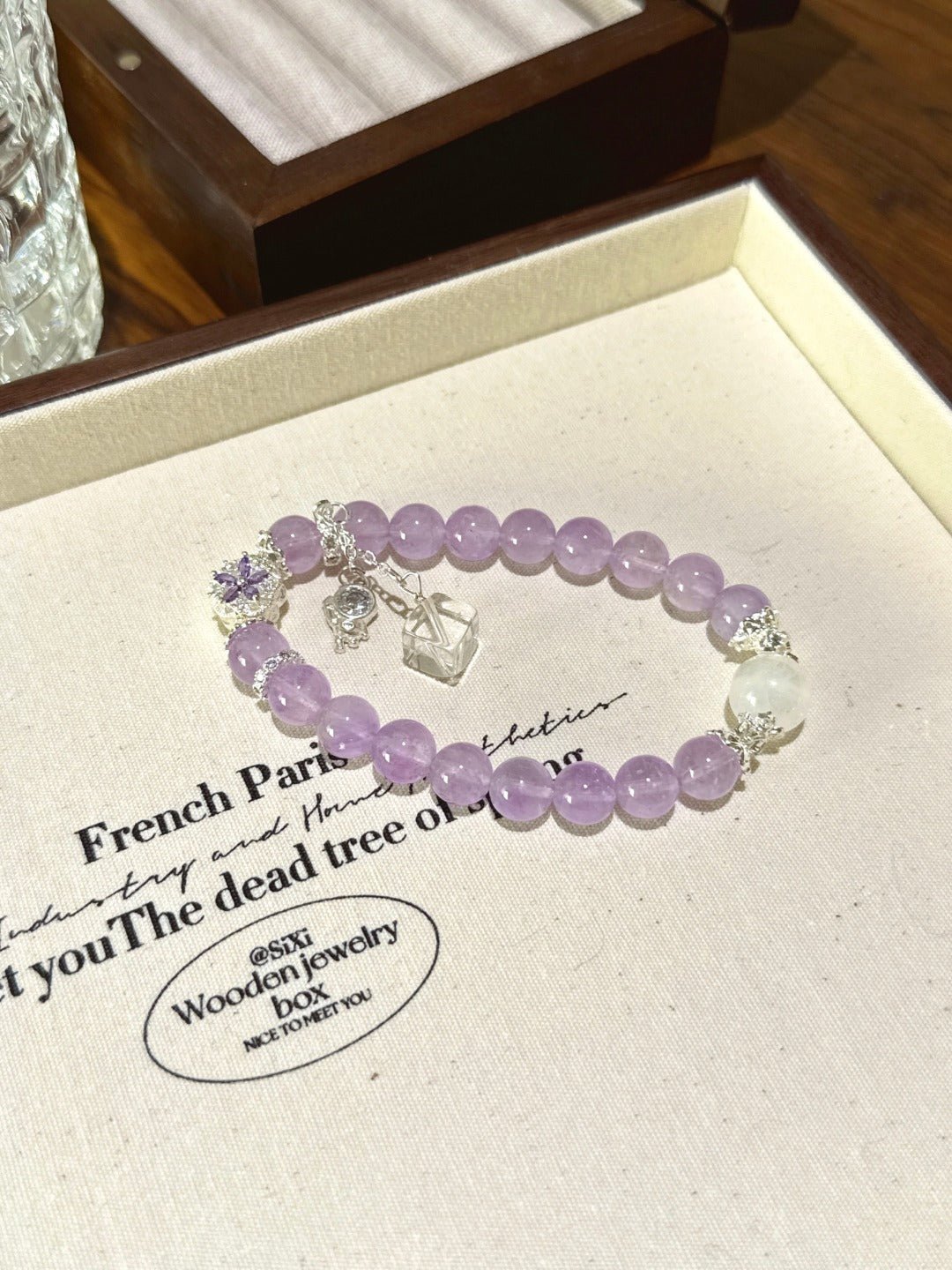 Amethyst & White Phantom Cube Bracelet · Clear Focus