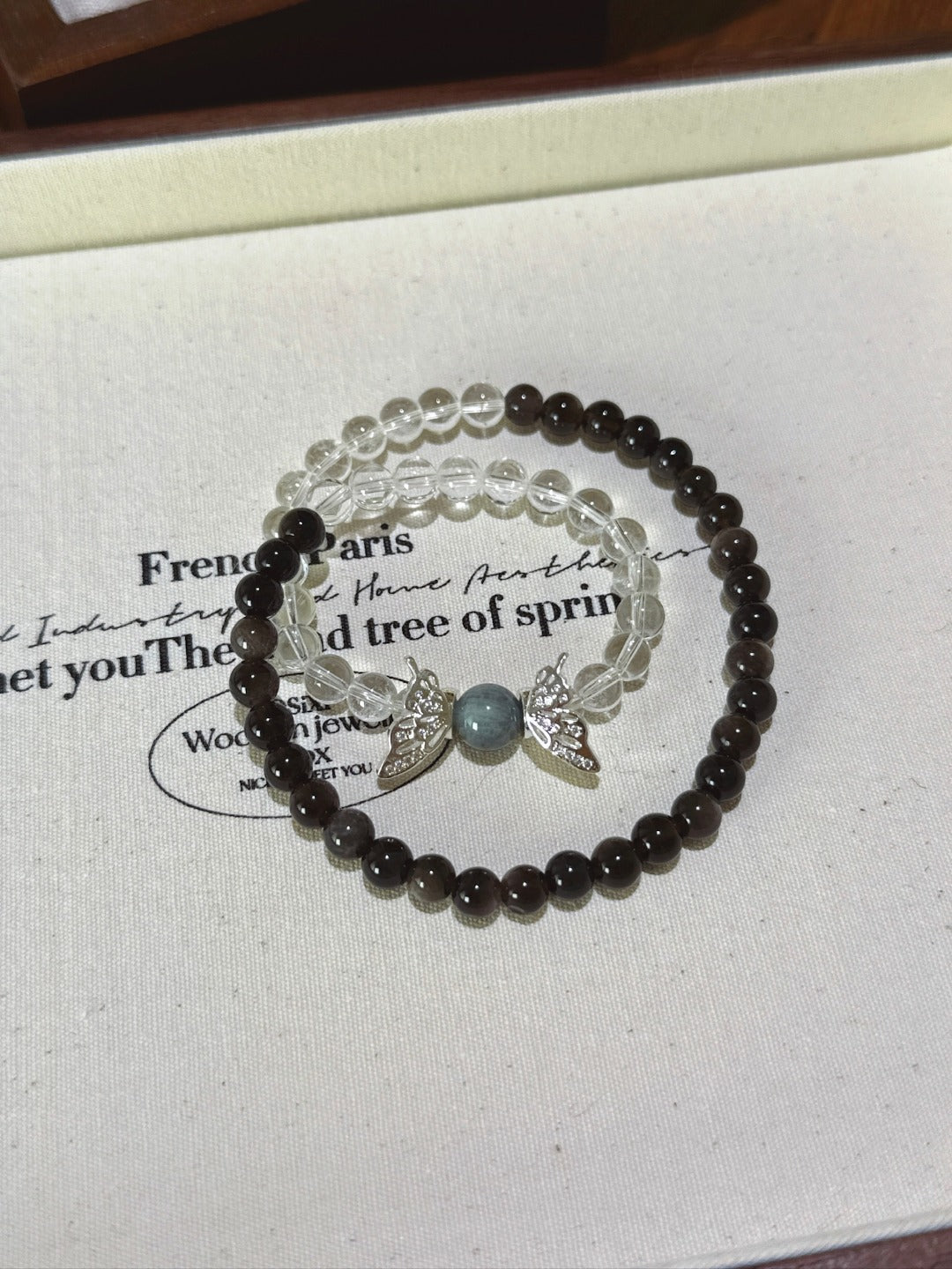 Clear Quartz, Silver Obsidian & Hawk's Eye Bracelet · Sharp Focus