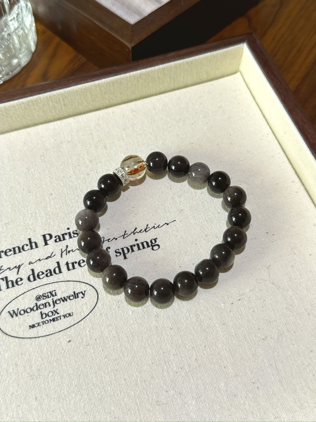 Silver Sheen Obsidian & Black-Gold Super Seven Bracelet · Gold Line