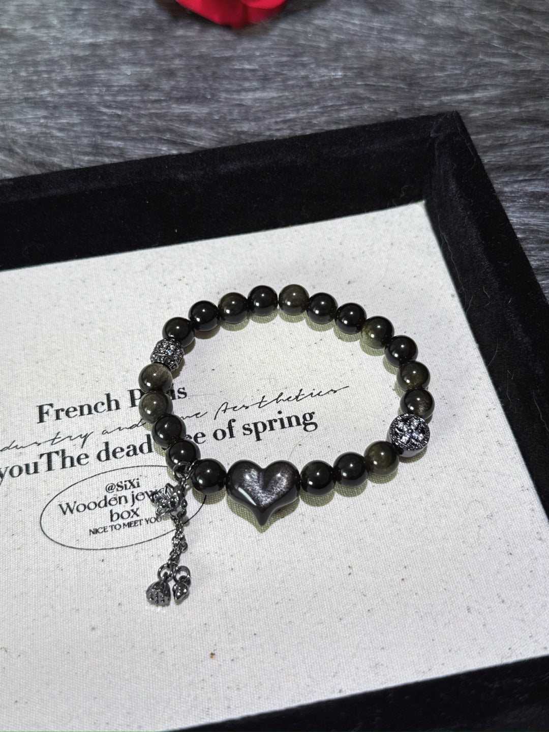 Gold Sheen Obsidian & Obsidian Heart Bracelet · Cool Heart