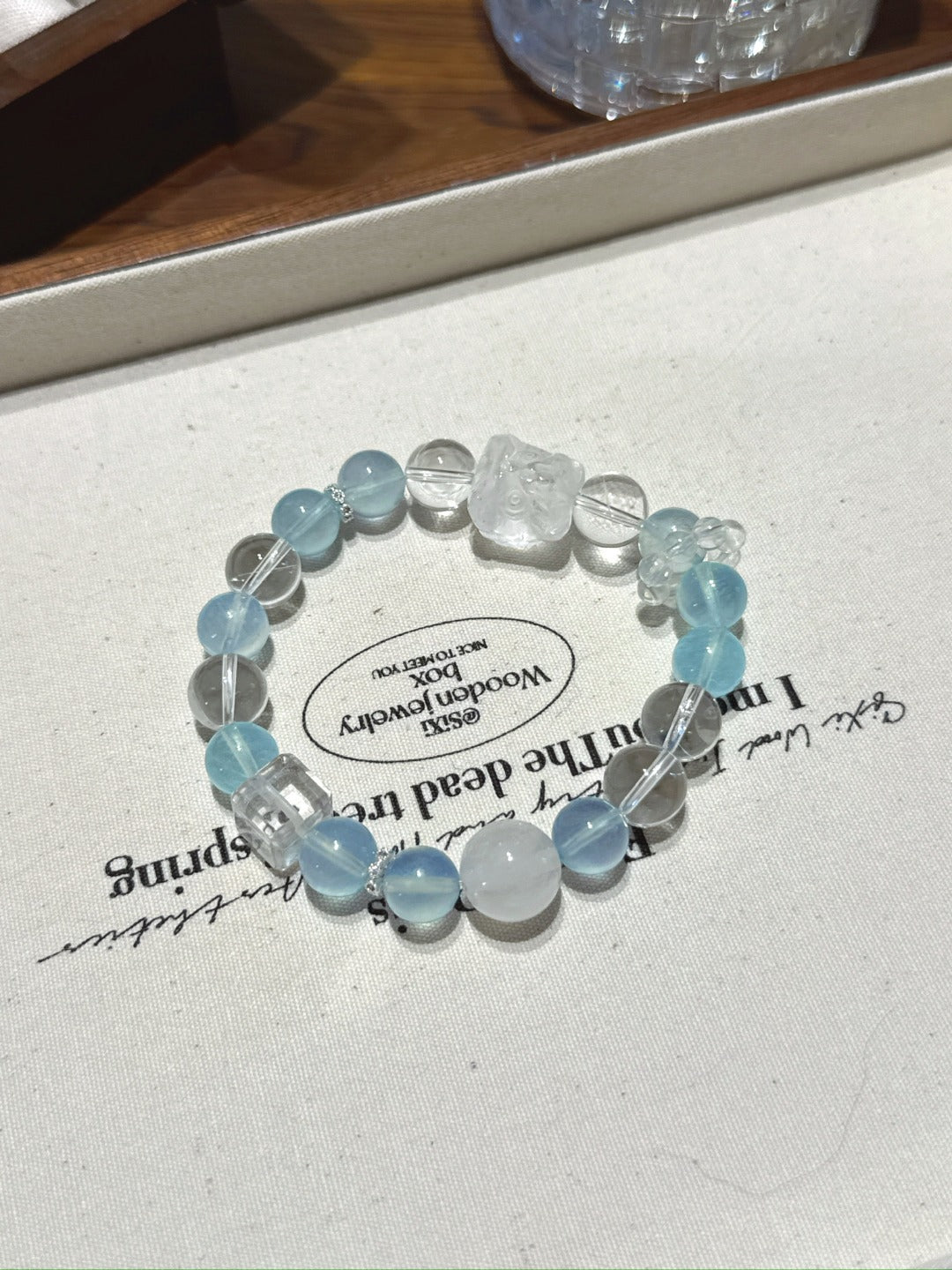 Aquamarine, White Phantom & Crystal Lion Bracelet · Sea Salt Guardian