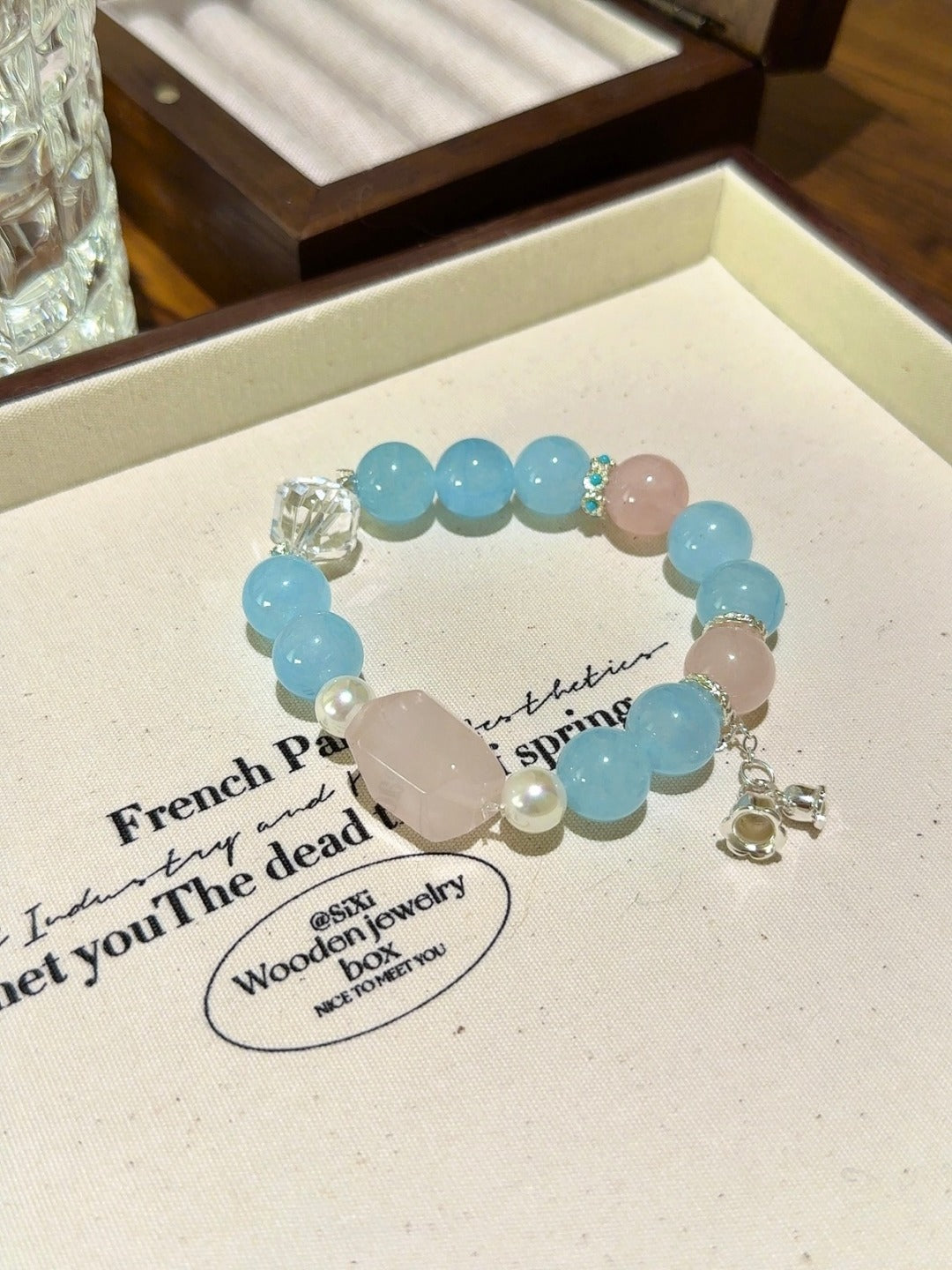Blue Chalcedony & Rose Quartz Freeform Bracelet · Lake & Peach