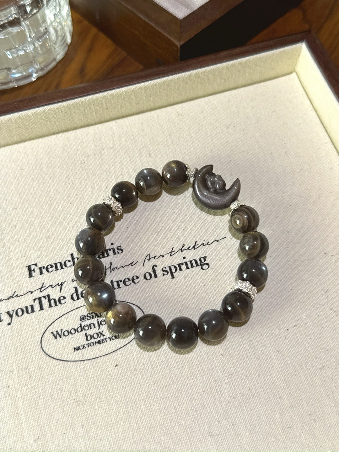 Golden Elestial & Obsidian Moon Rabbit Bracelet