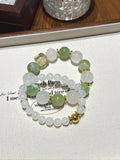 Xiuyan Jade & White Phantom Double Wrap – natural crystal bracelet by JINGLUNA