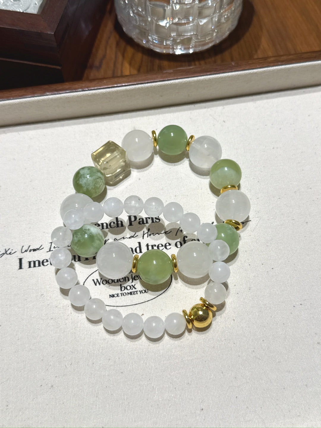 Xiuyan Jade & White Phantom Double Wrap – natural crystal bracelet by JINGLUNA