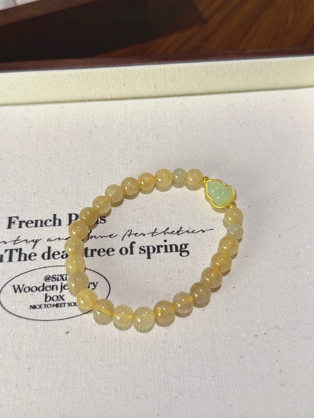Golden Rutile & Hetian Jade Gourd Bracelet – natural crystal bracelet by JINGLUNA