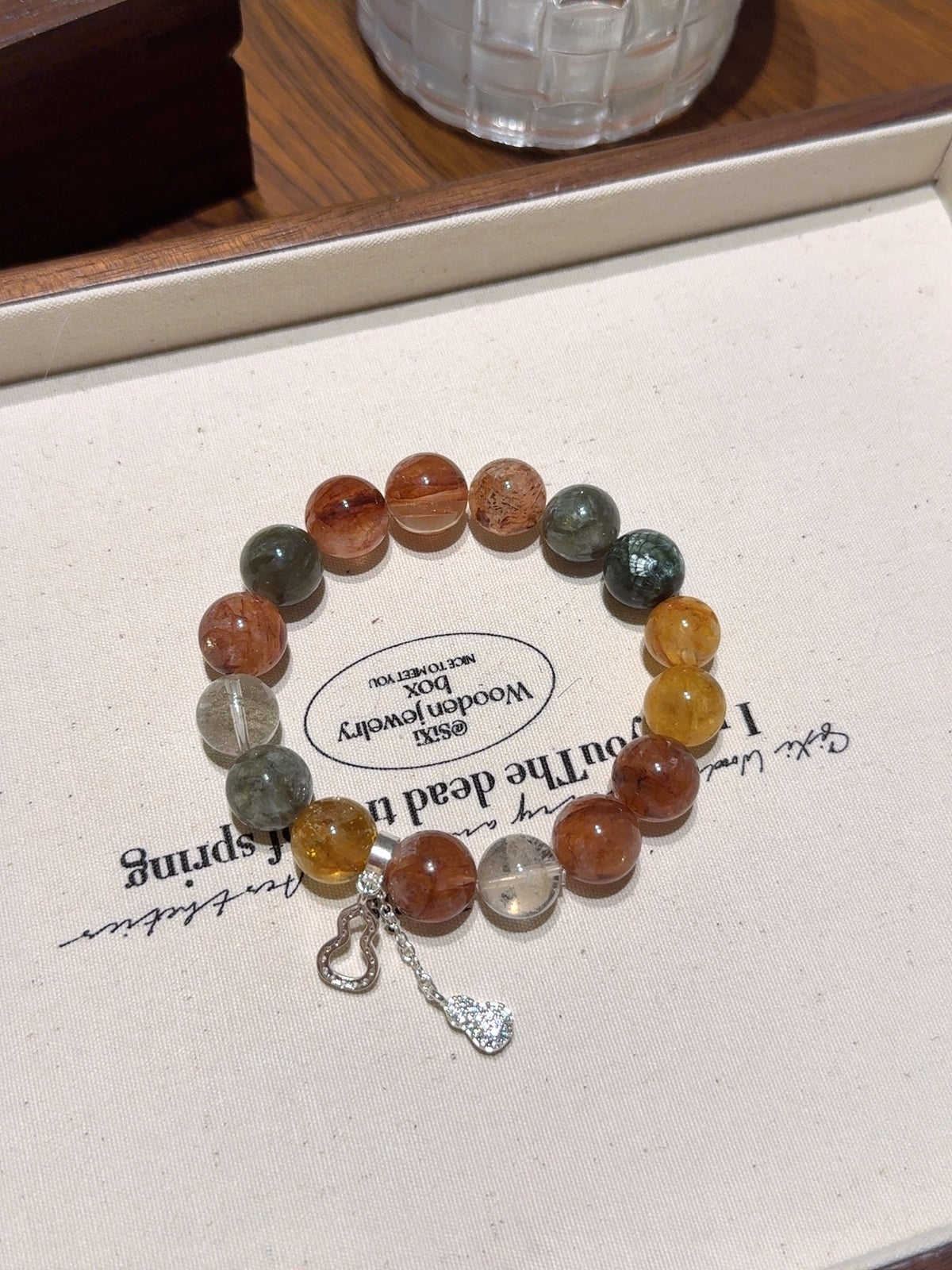 Hematoid Quartz & Green Phantom Bracelet – natural crystal bracelet by JINGLUNA