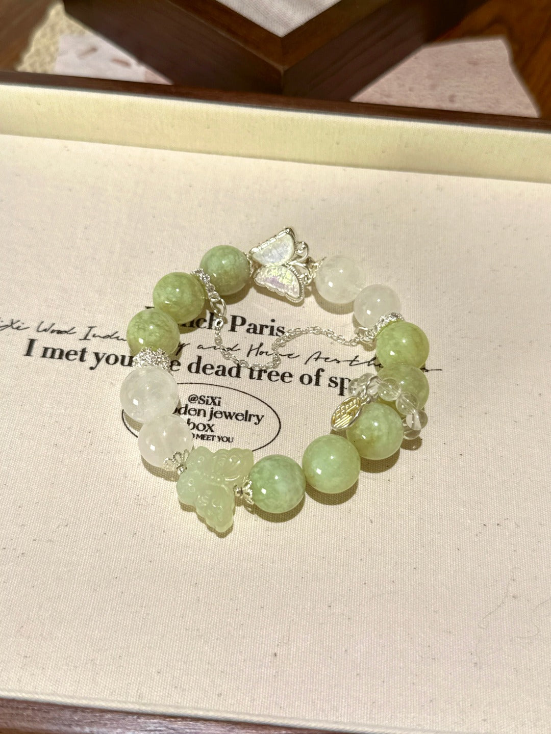 Xiuyan Jade & White Phantom Butterfly Bracelet · Forest Butterfly