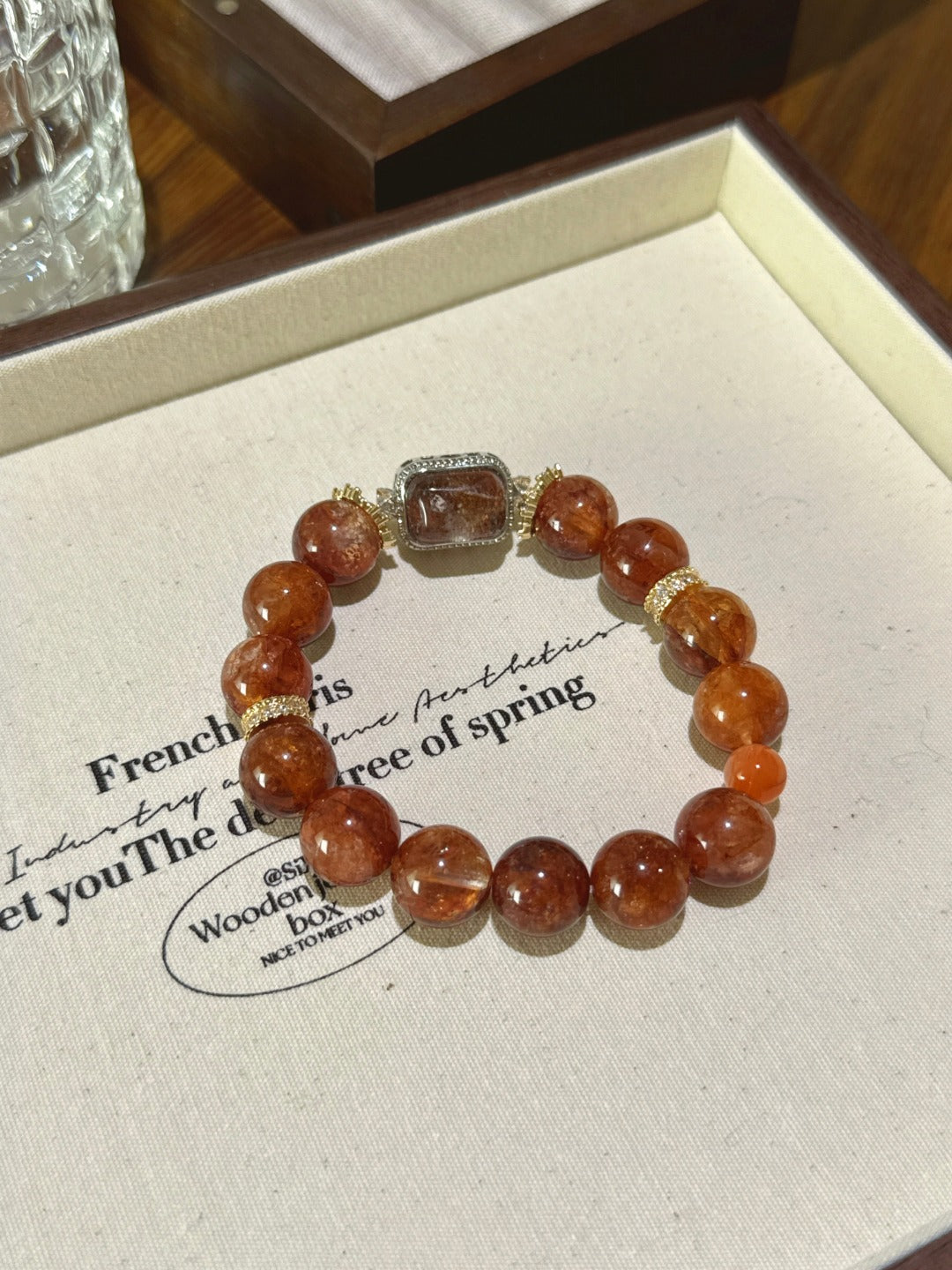 Hematoid Quartz & Rainbow Phantom Cube Bracelet – natural crystal bracelet by JINGLUNA