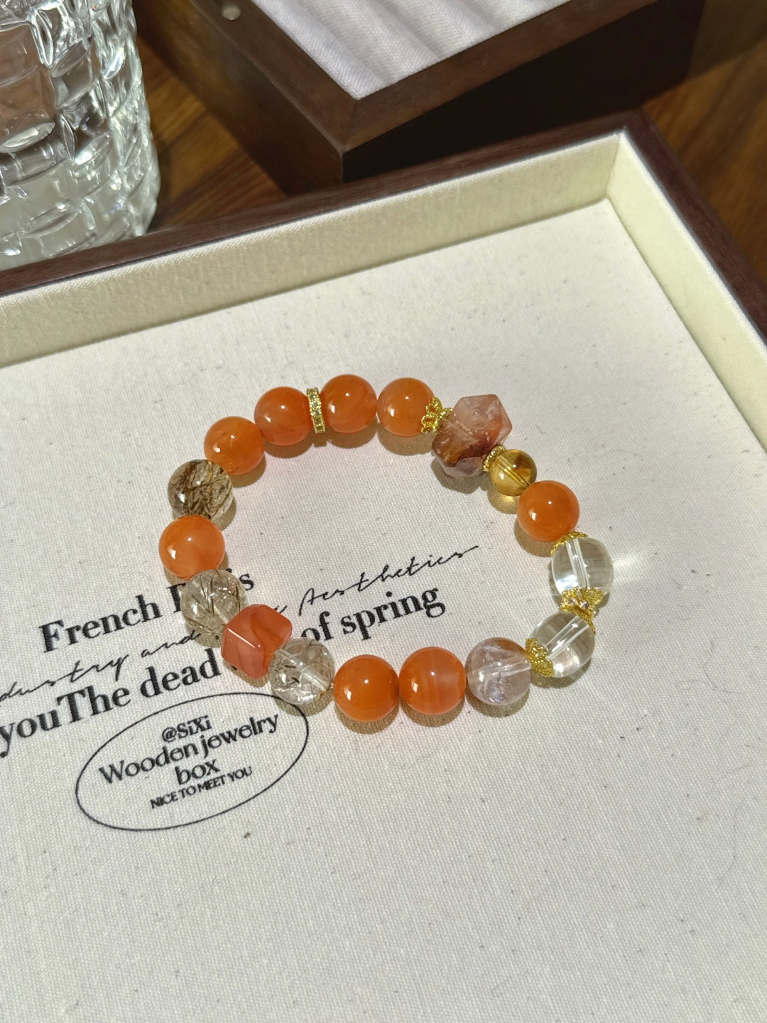 Nanhong Agate & Hematoid Quartz Double Point Bracelet – natural crystal bracelet by JINGLUNA