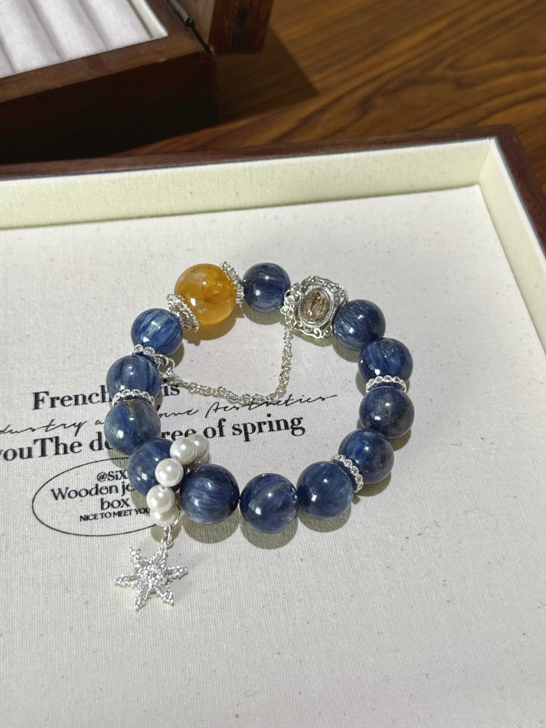 Kyanite & Golden Hematoid Quartz Cube Bracelet – natural crystal bracelet by JINGLUNA