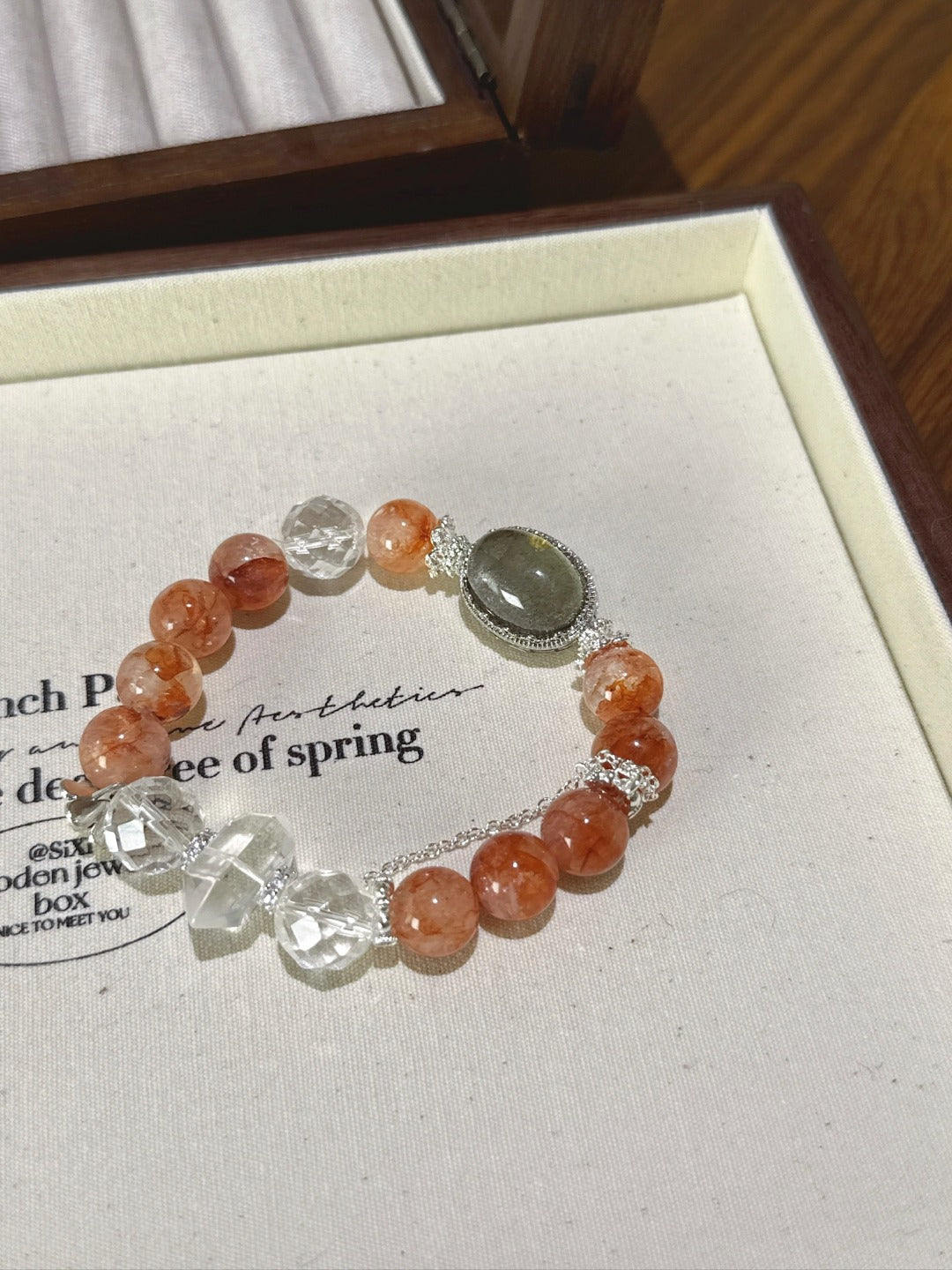Hematoid Quartz, Clear Quartz & Green Phantom Cube Bracelet – natural crystal bracelet by JINGLUNA