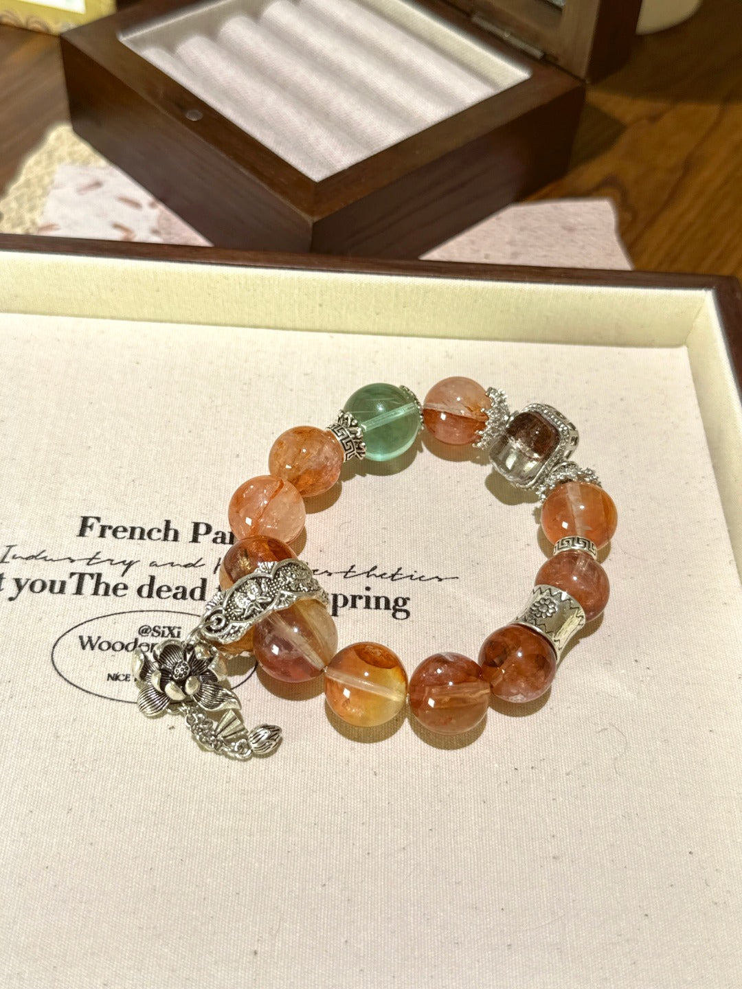 Hematoid Quartz, Fluorite & Rainbow Phantom Cube Bracelet – natural crystal bracelet by JINGLUNA