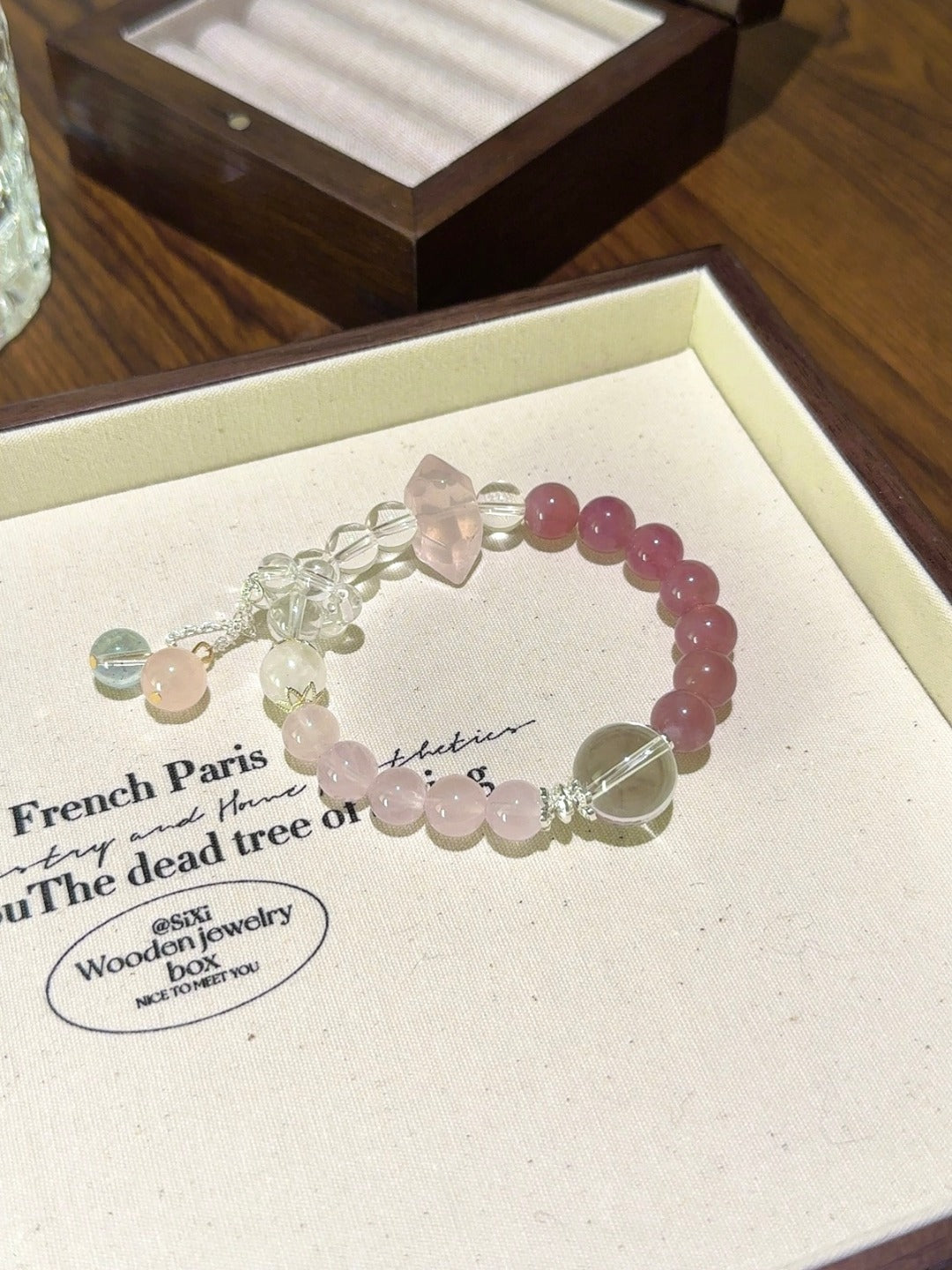 Two-Tone Rose Quartz Double Point Bracelet · Cherry & Snow