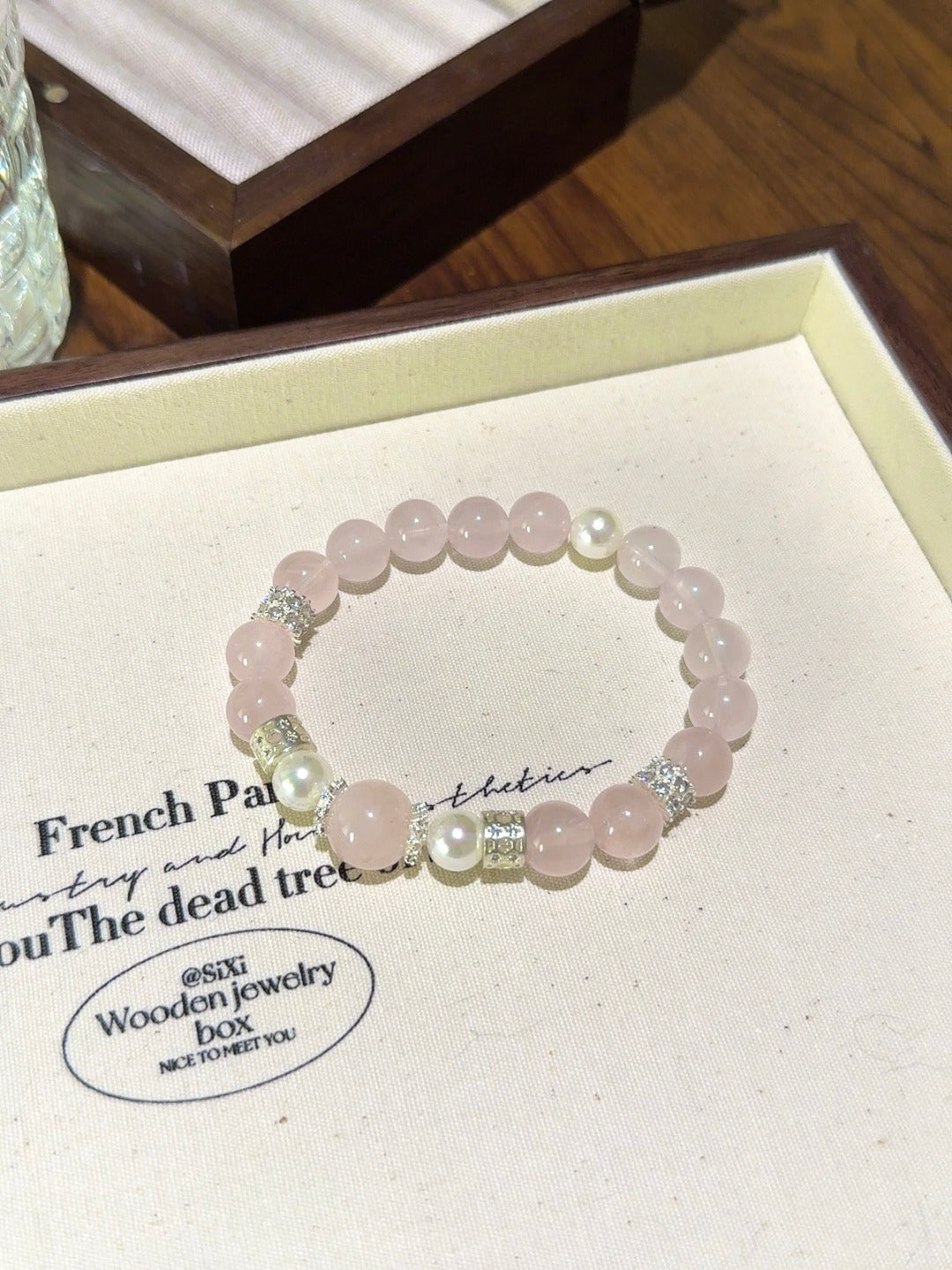 Dainty Rose Quartz & Shell Pearl Bracelet · Little Princess