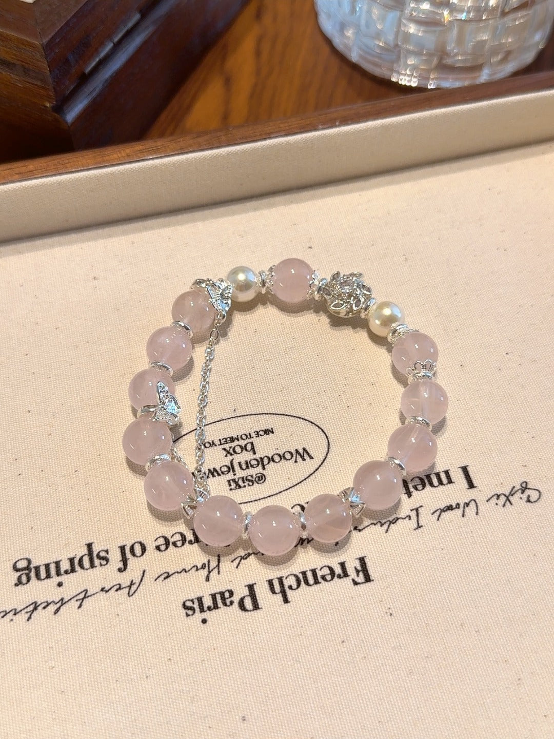 Rose Quartz & Pearl Butterfly Bracelet · Flutter