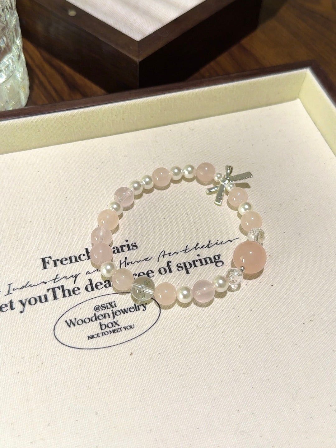 Rose Quartz, Green Phantom & Pearl Bracelet · Fairy Garden