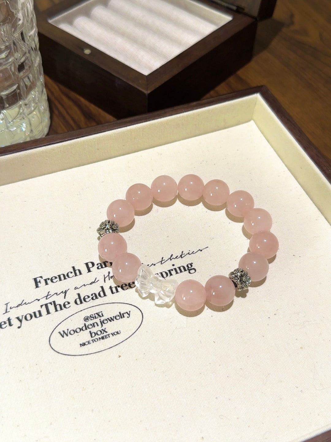 Rose Quartz & Clear Quartz Bow Bracelet · Ribbon