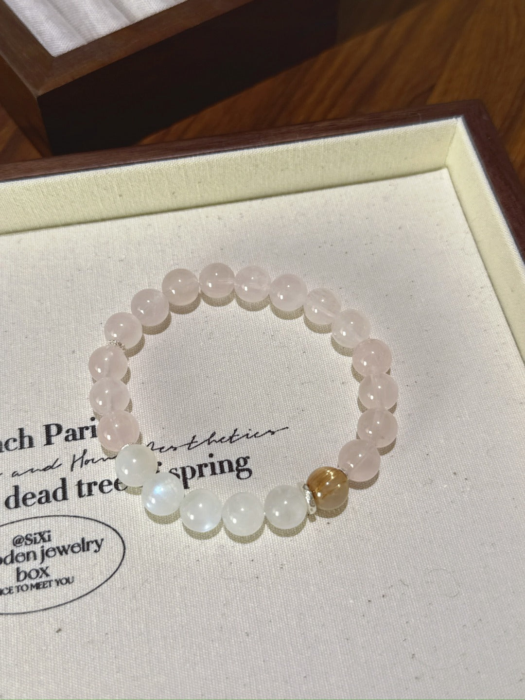 Rose Quartz, Blue Moonstone & Golden Rutile Bracelet · Soft Power