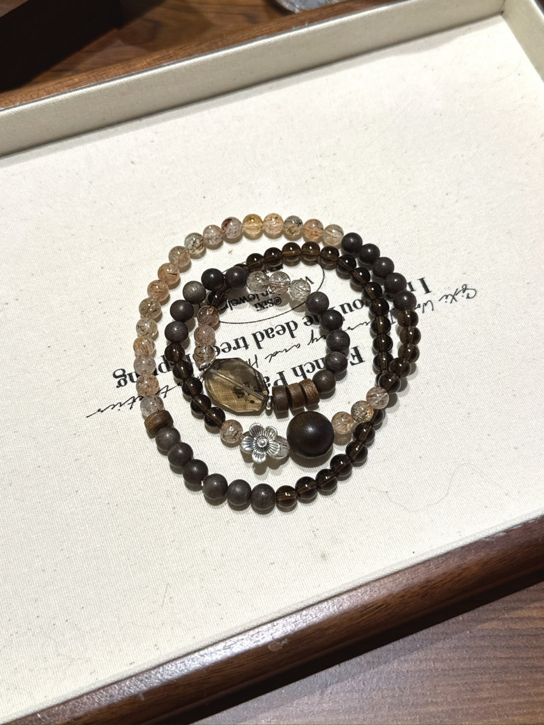 Smoky Quartz & Black-Gold Super Seven Bracelet – natural crystal bracelet by JINGLUNA