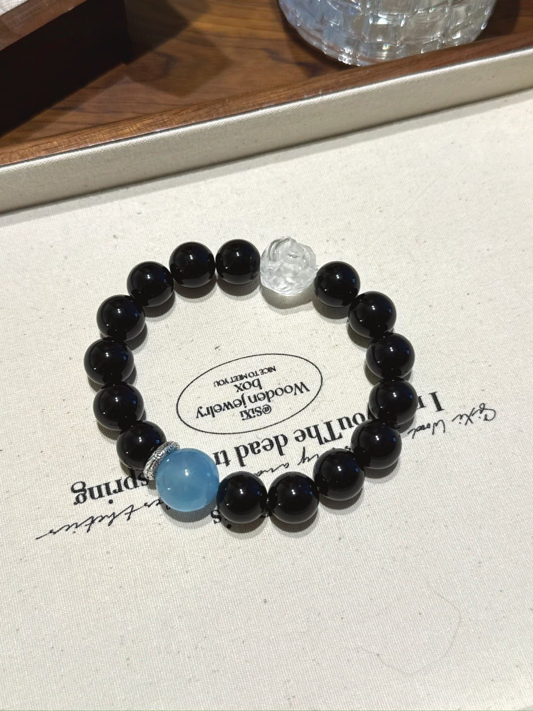 Obsidian & Aquamarine Lion Bracelet – natural crystal bracelet by JINGLUNA