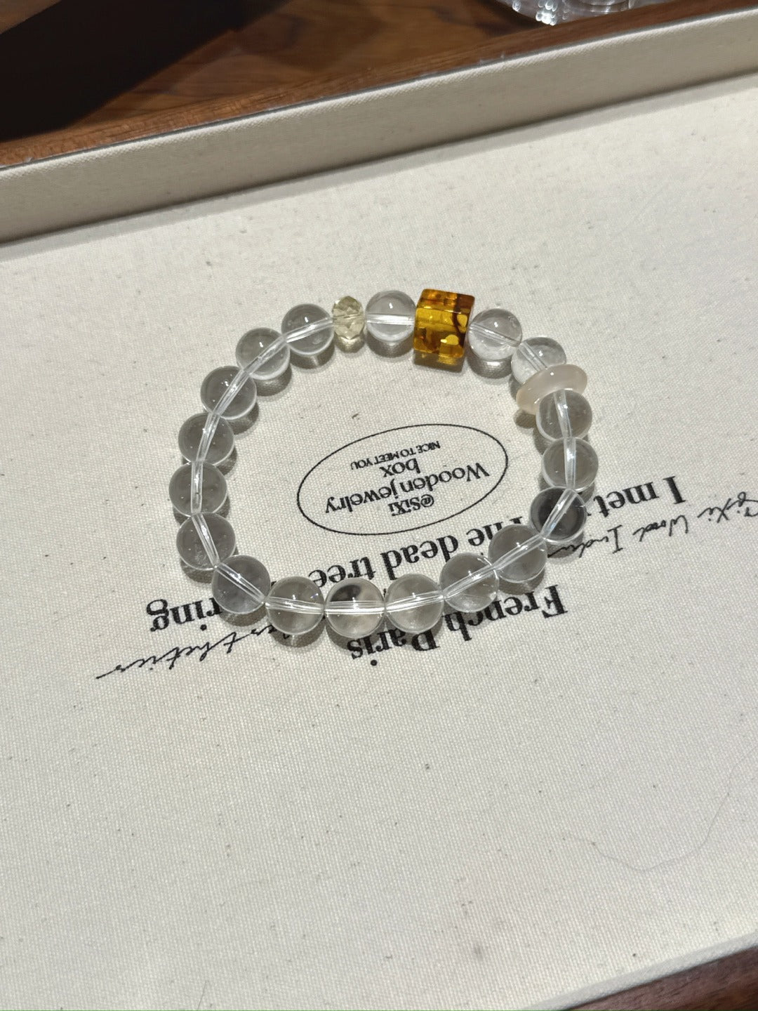 Clear Quartz & Flower Amber Bracelet – natural crystal bracelet by JINGLUNA