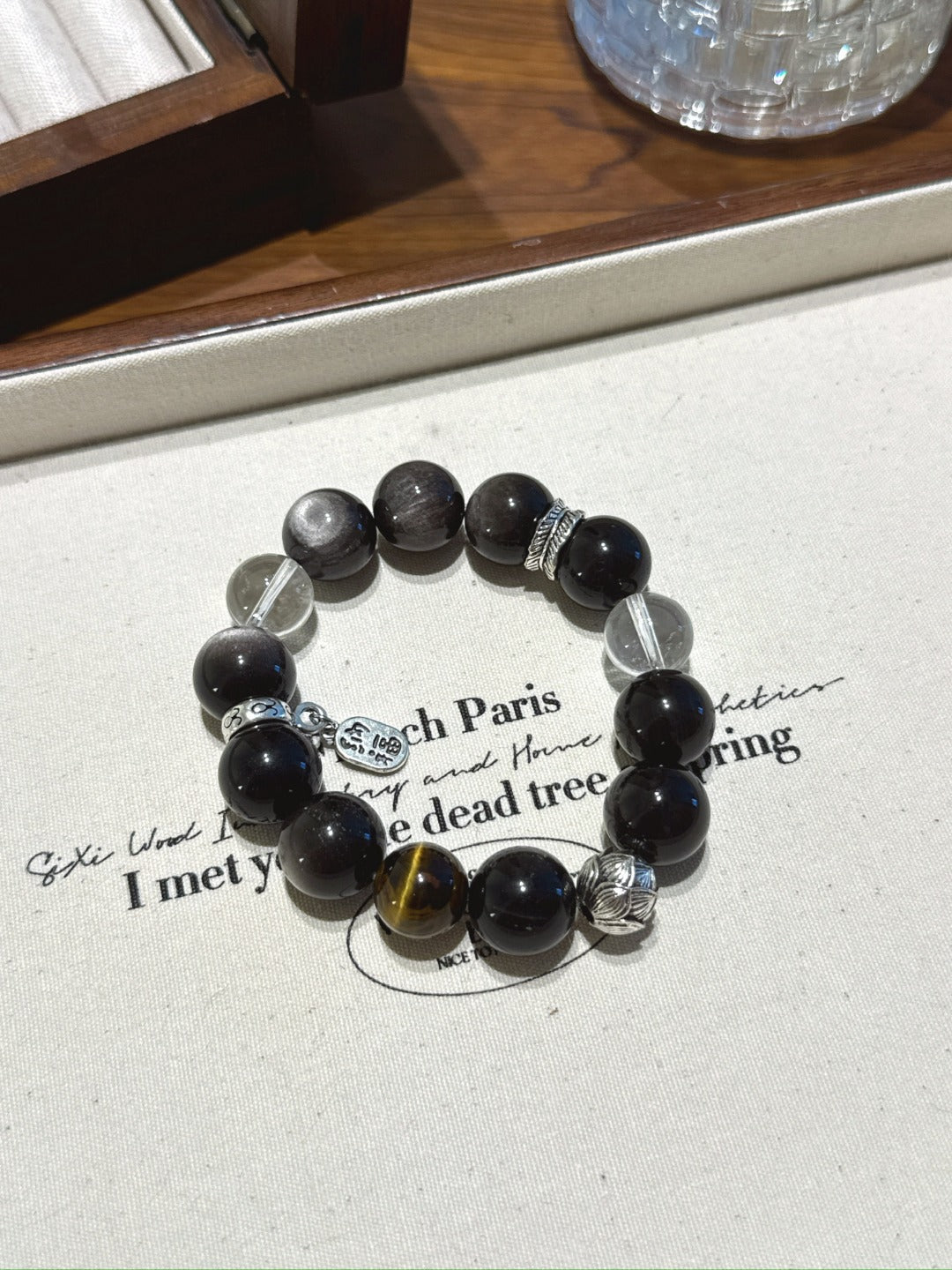 Silver Obsidian, Clear Quartz & Tiger's Eye Bracelet – natural crystal bracelet by JINGLUNA