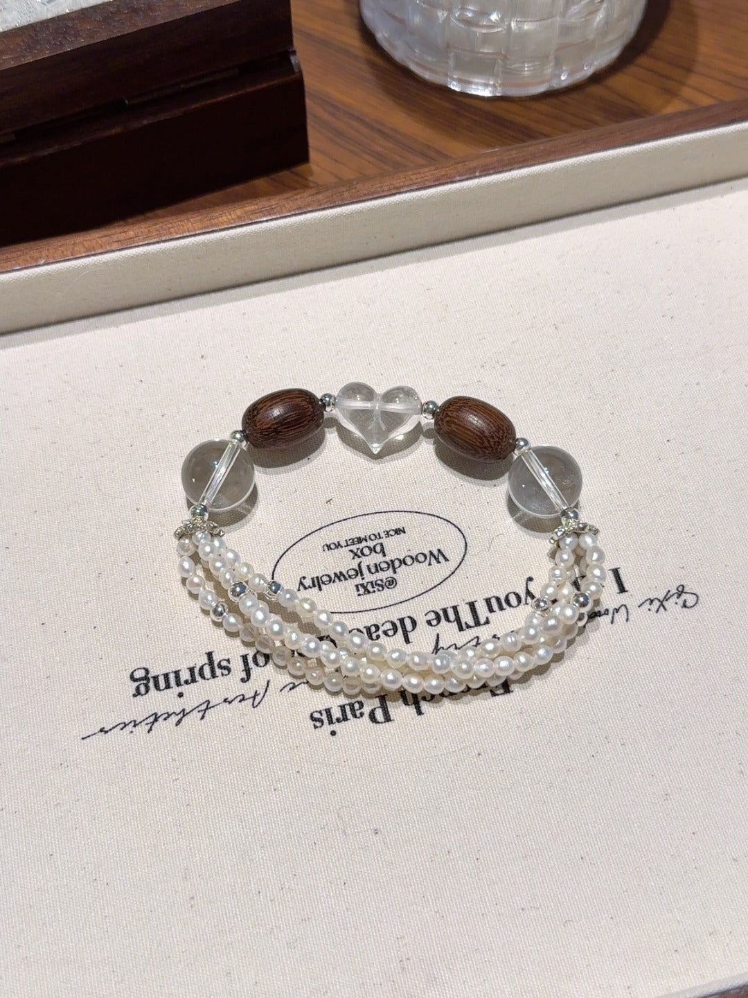 Clear Quartz, Sandalwood & Pearl Bracelet – natural crystal bracelet by JINGLUNA