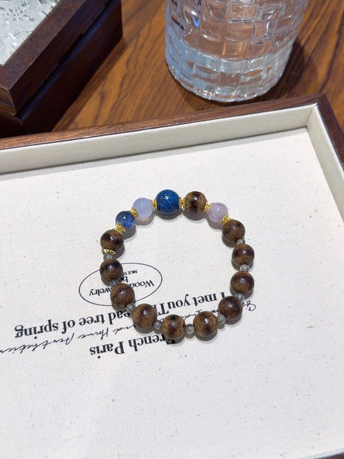 Agarwood, Amethyst & Blue Lacquer Bracelet – natural crystal bracelet by JINGLUNA
