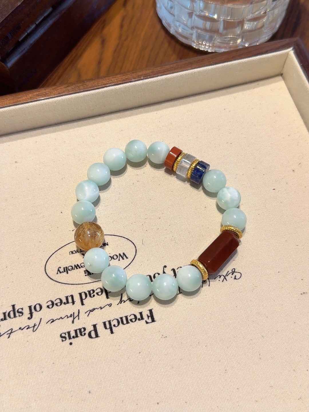 Angelite & Red Quartz Point Bracelet – natural crystal bracelet by JINGLUNA