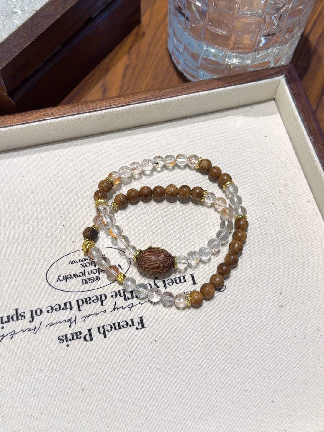 Dainty Clear Quartz & Agarwood Bracelet – natural crystal bracelet by JINGLUNA