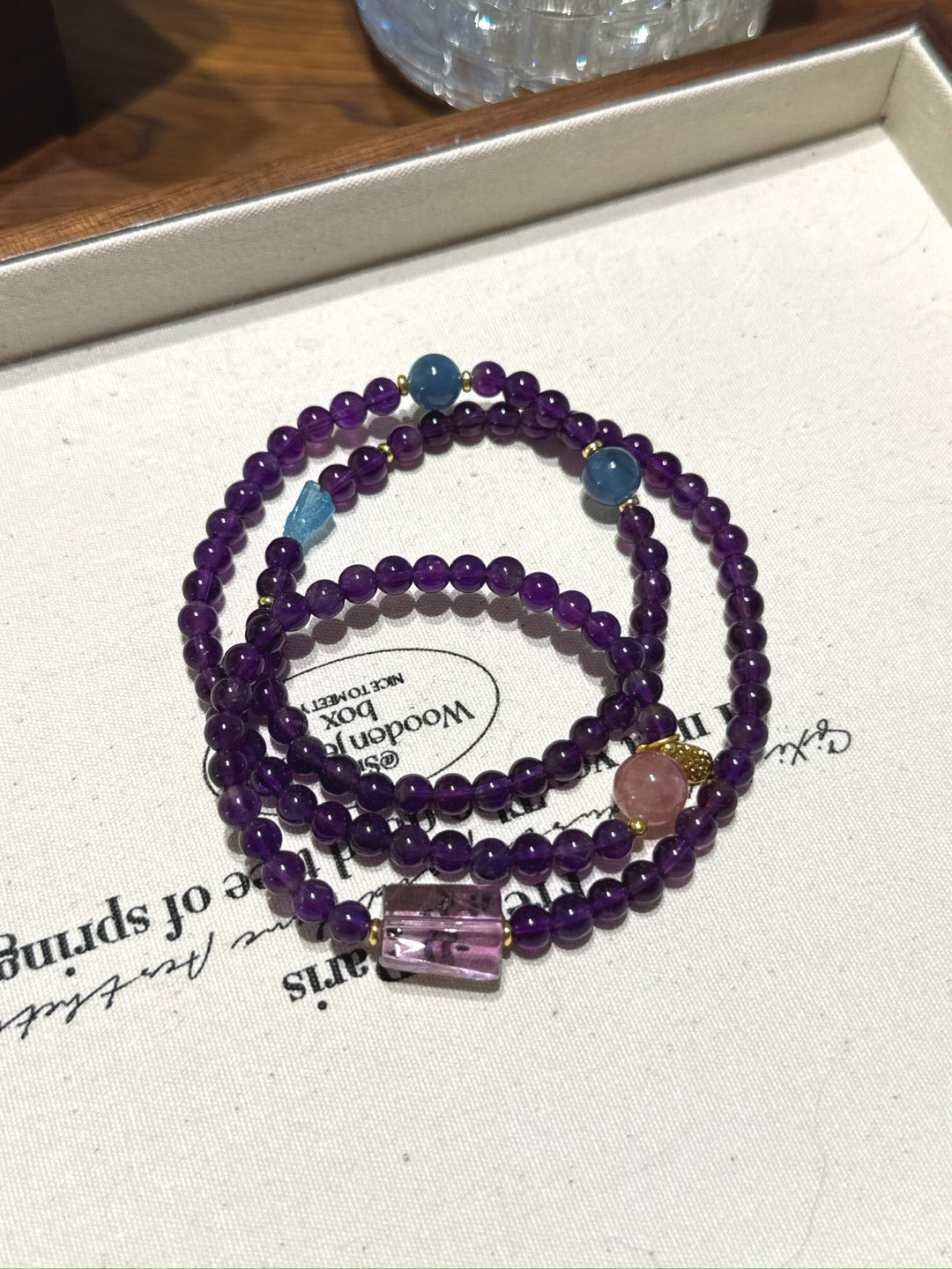 Amethyst, Aquamarine & Rose Quartz Triple Wrap – natural crystal bracelet by JINGLUNA