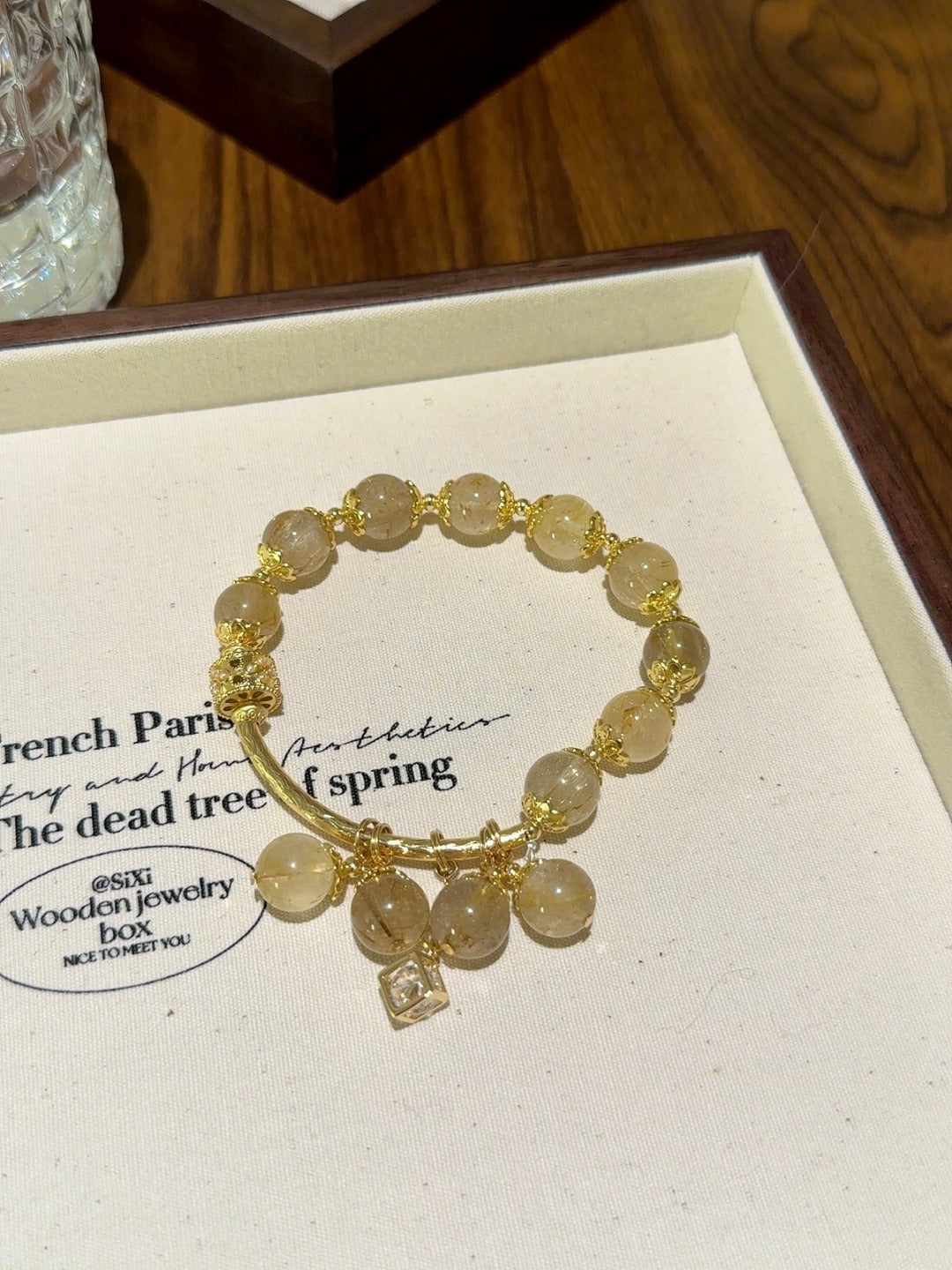 Golden Rutilated Quartz Half-Bangle Bracelet – natural crystal bracelet by JINGLUNA