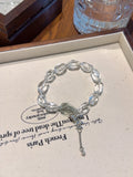 Clear Quartz & Green Phantom Freeform Bracelet – natural crystal bracelet by JINGLUNA