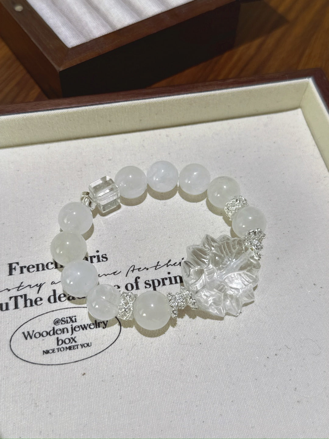 White Phantom & Clear Quartz Nine-Tailed Fox Bracelet – natural crystal bracelet by JINGLUNA