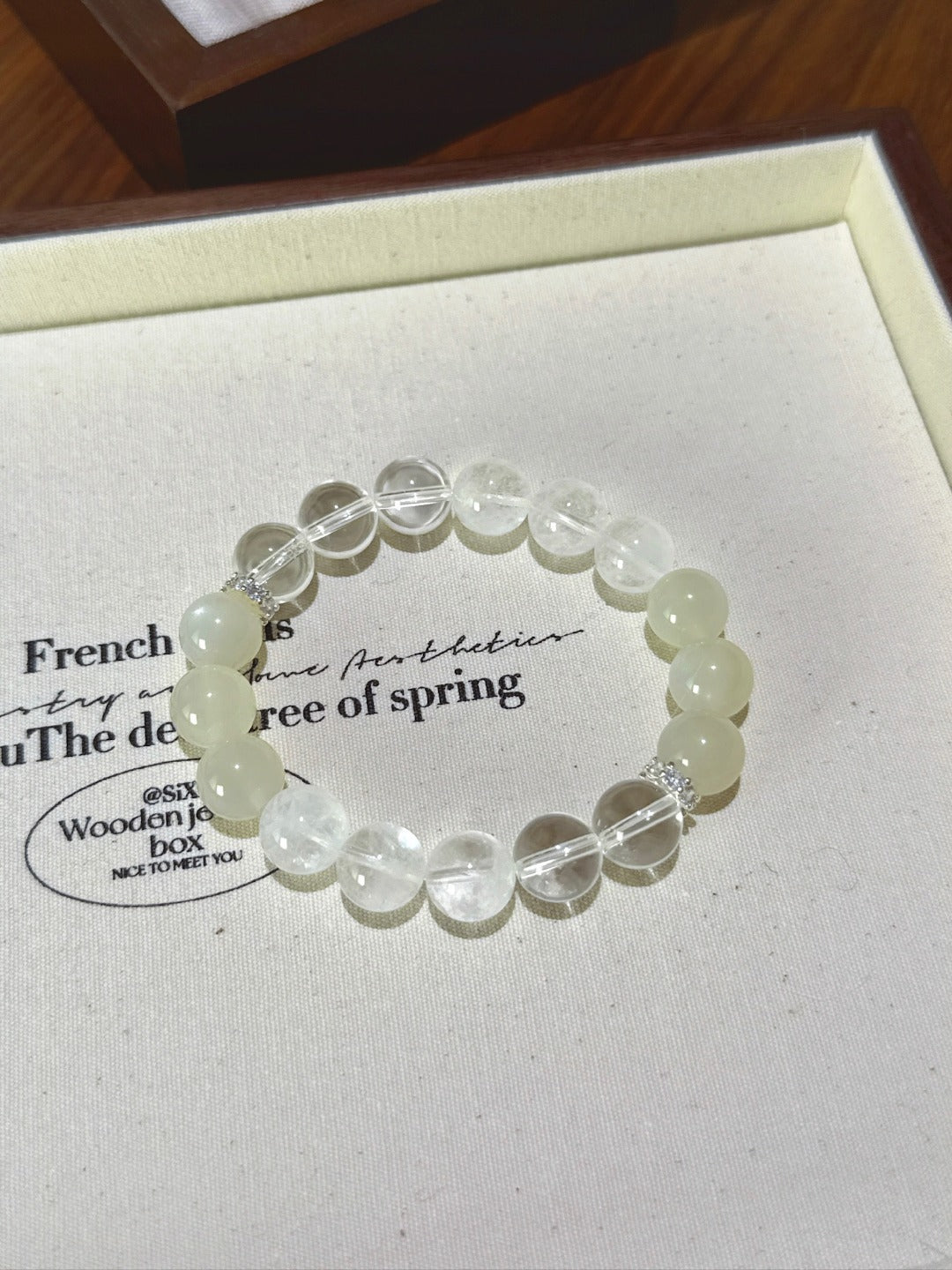 White Moonstone, Clear Quartz & White Phantom Bracelet – natural crystal bracelet by JINGLUNA