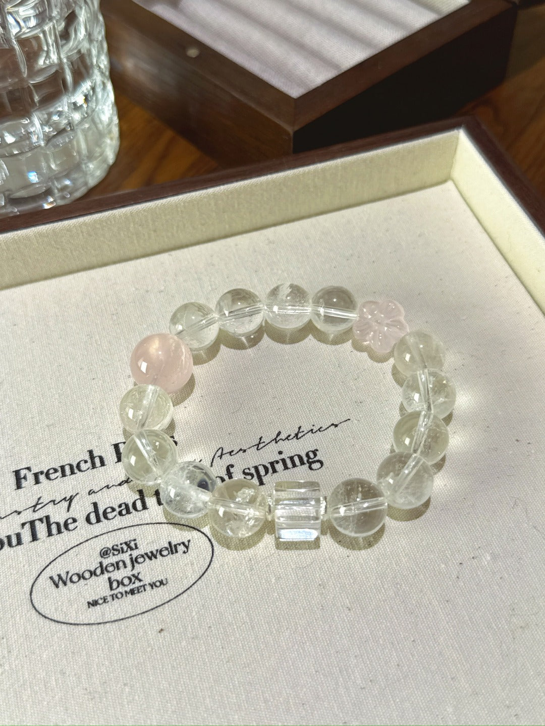 Big Clear Quartz & Rose Quartz Cube Bracelet – natural crystal bracelet by JINGLUNA