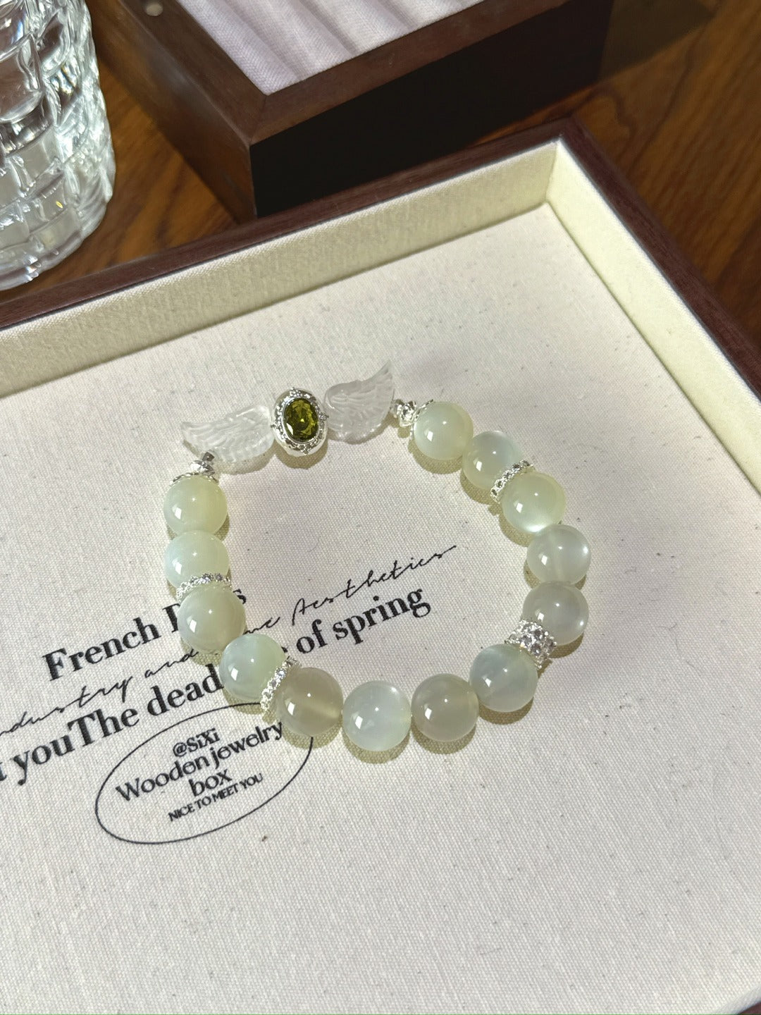 White Moonstone Angel Wing Bracelet – natural crystal bracelet by JINGLUNA