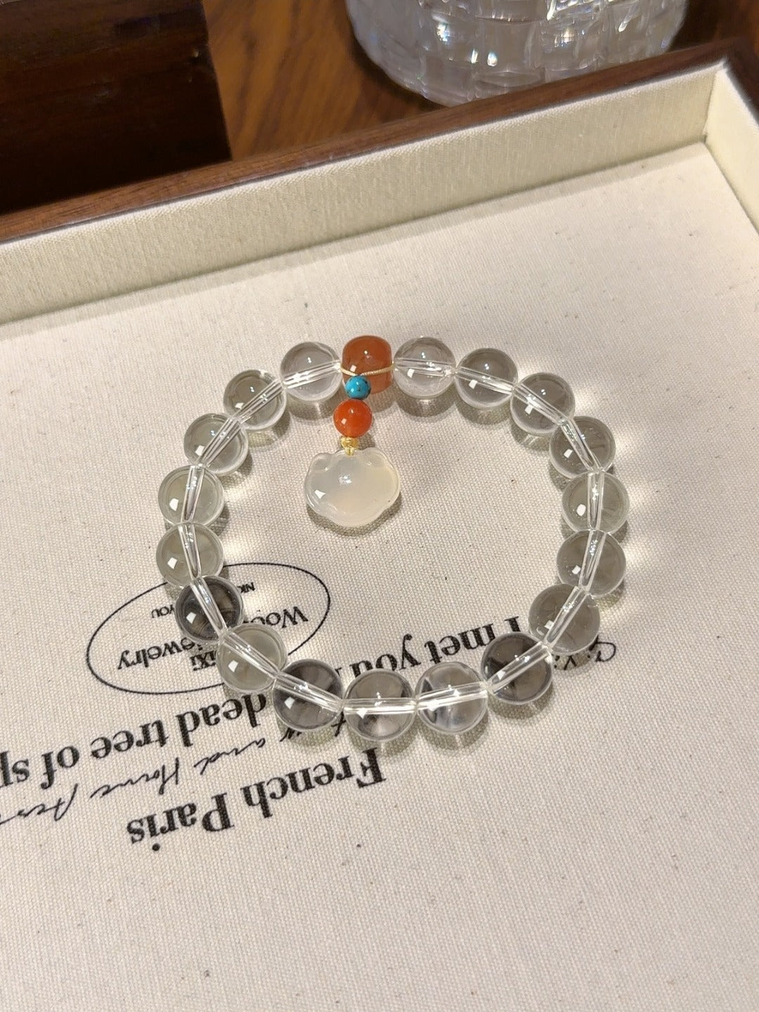 Clear Quartz & Red Agate Bracelet – natural crystal bracelet by JINGLUNA