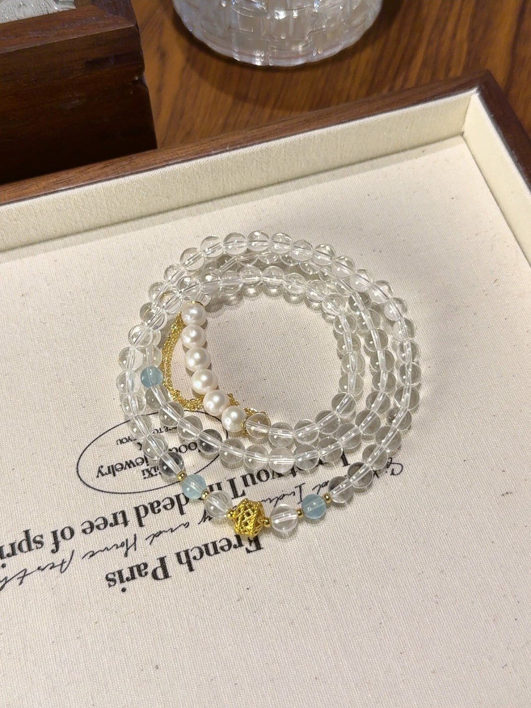Clear Quartz, Aquamarine & Pearl Multi-Wrap – natural crystal bracelet by JINGLUNA