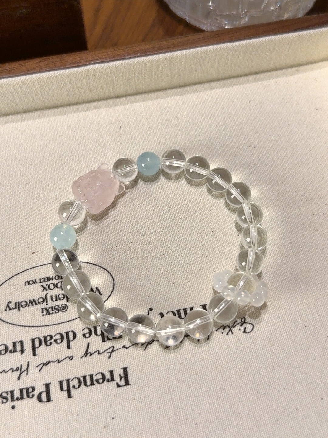 Clear Quartz & Rose Quartz Fox Bracelet – natural crystal bracelet by JINGLUNA