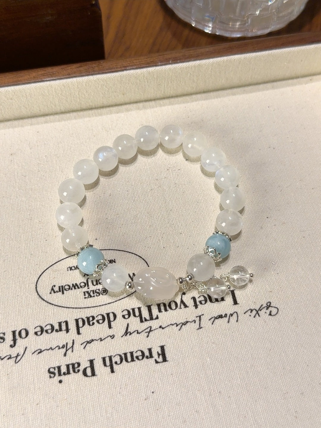 Blue Moonstone, Aquamarine & White Agate Bunny Bracelet – natural crystal bracelet by JINGLUNA